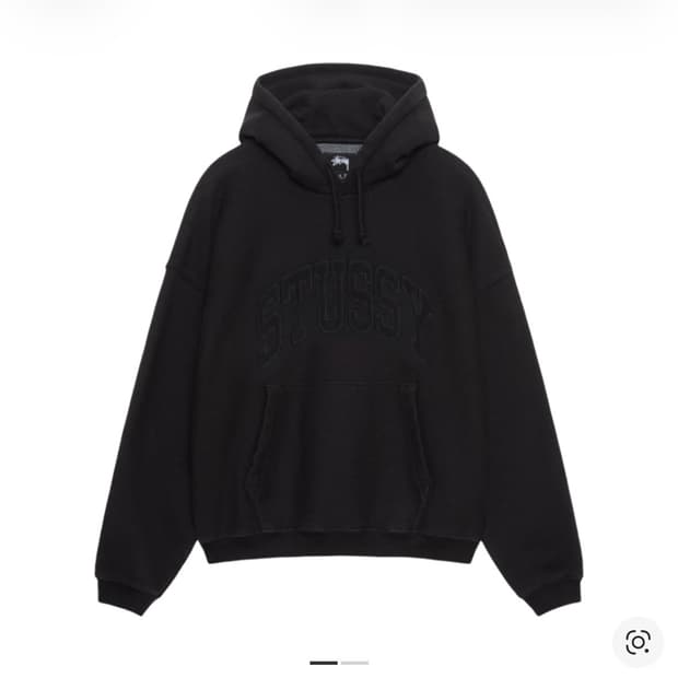 [L] 스투시 자수 릴렉스드 후드 워시드 블랙