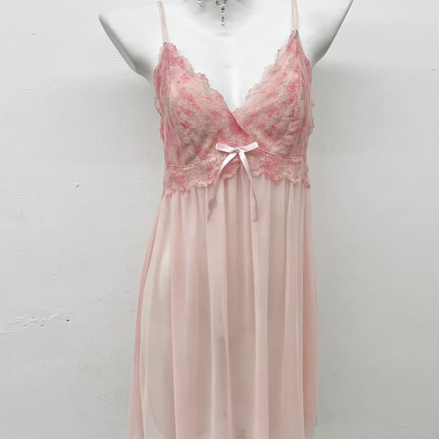 핑크 시어 레이스 슬립