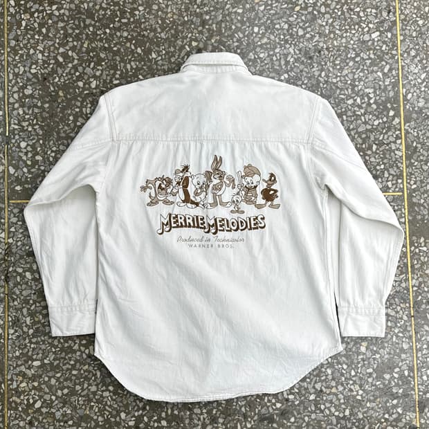 90s 루니툰즈 에크루 데님 셔츠 S