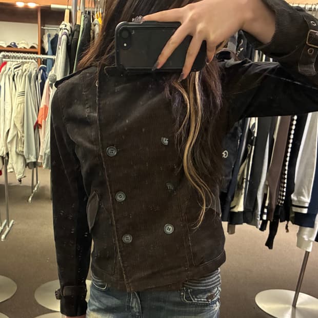 38)Japanese vintage 여성 브라운 코듀로이 더블 브레스티드