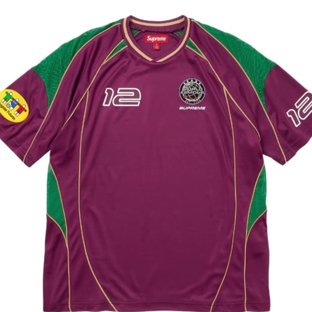 슈프림 파이핑 사커 저지 라즈베리 - 25FW