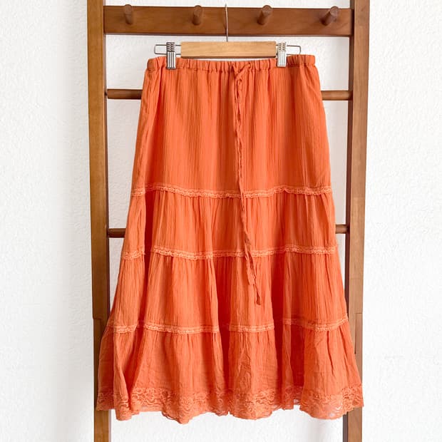 코랄 피치 레이스 스커트