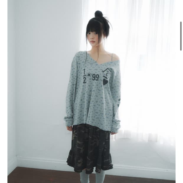 인앤양하모니 루트 브이넥 와플니트 그레이