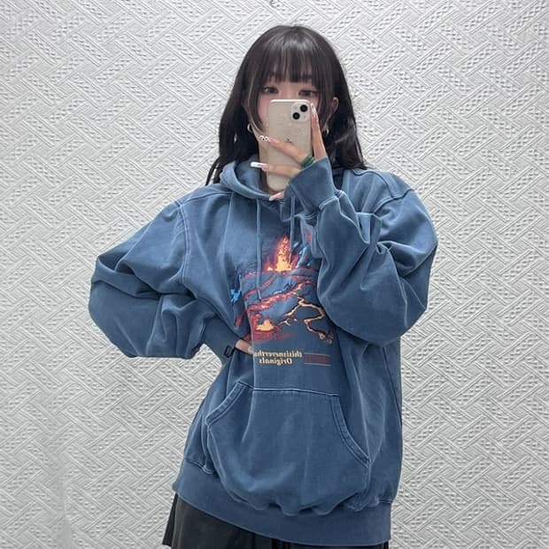 디스이즈네버댓 빈티지 레트로 그래픽 딥블루 후드티 XL C11302
