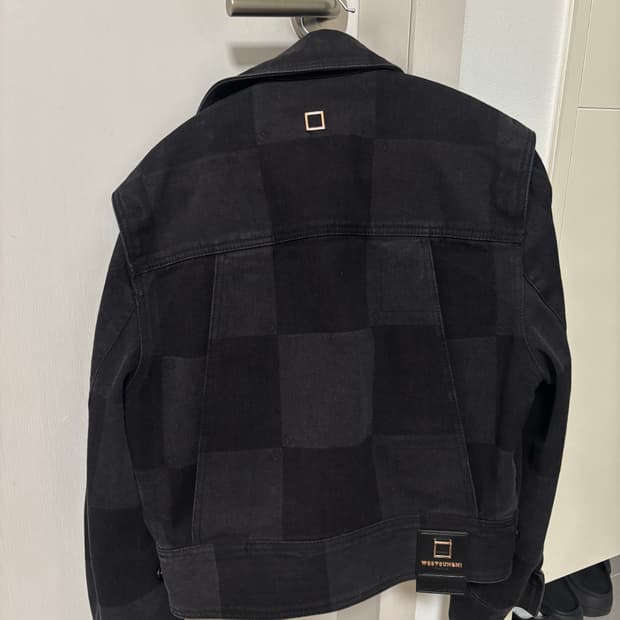 우영미 블랙 데님자켓 체크보드 36
