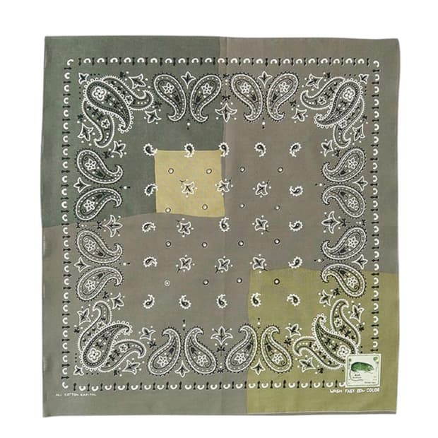 캐피탈 패스트컬러 셀비지 반다나 페이즐리 패치워크 카키 스카프