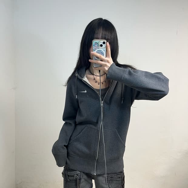 Nike charcoal grey hood zip-up
