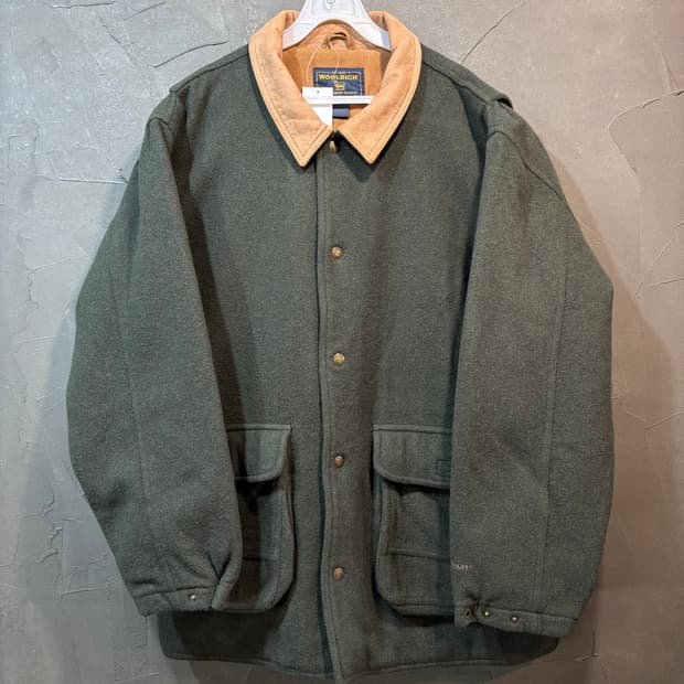 [L] WOOLRICH 울리치 베이지 카라 배색 카키 울 자켓