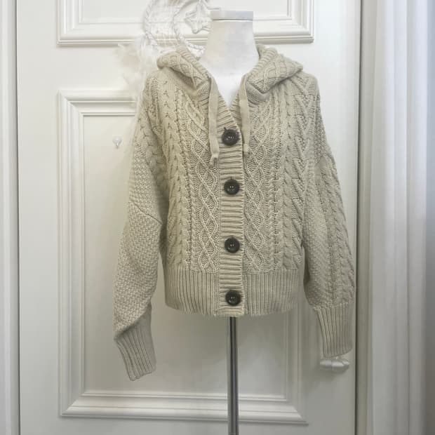 beige twist winter hoodie cardigan