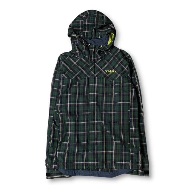 아디다스 연두로고 그린 체크 후드 긴팔 셔츠 자켓 L