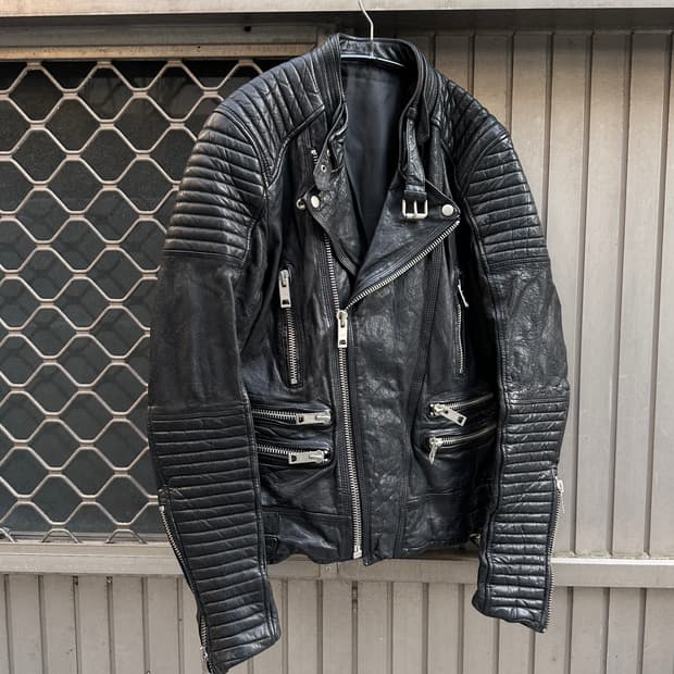 Sheepskin leather motor double zip jacke