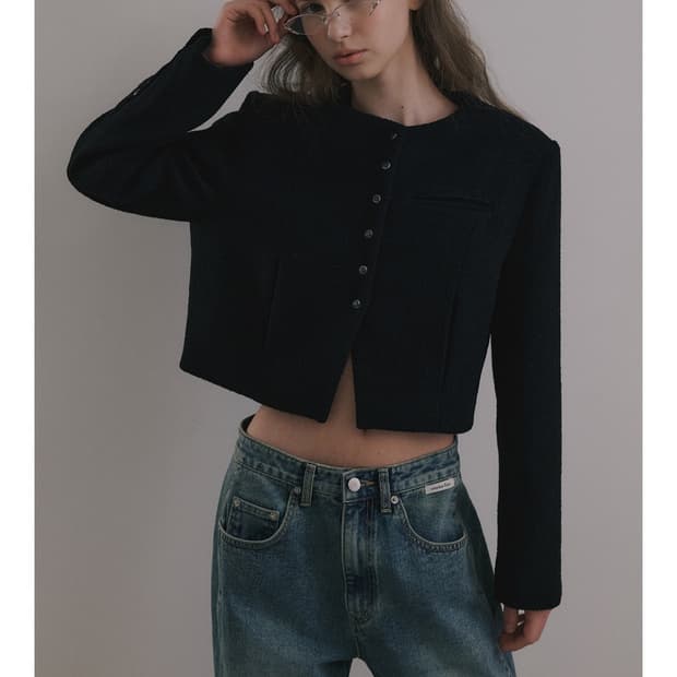 오버듀플레어 SNAPPED TWEED JACKET_BLACK