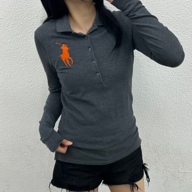 폴로 랄프로렌 딱붙핏 빅포니 차콜 pk 긴팔티 S