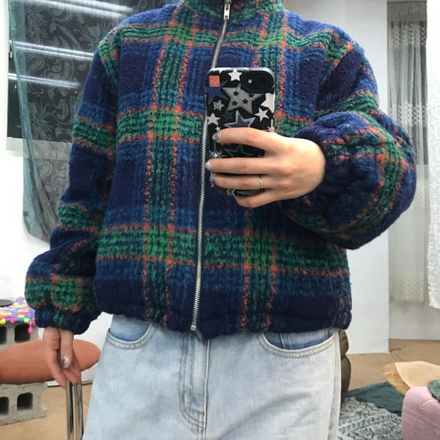 LAP 랩 여성 체크 크롭 패딩 