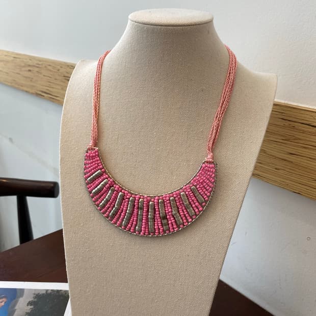 핑크 비즈 주얼리 목걸이 인도 빈티지