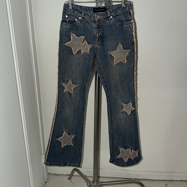 일본빈티지 갸루펑키 별패치 세미부츠컷 데님