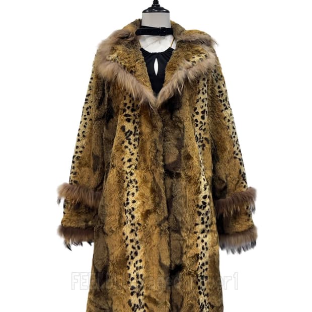 Leopard Faux Fur Coat with Raccoon Fur