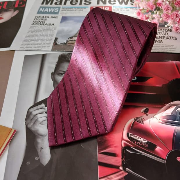 캘빈클라인 레드와인 실크 스트라이프 넥타이 8.6cm A등급 A19226