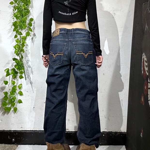 디젤 진청 와이드 워싱 데님 팬츠 청바지 