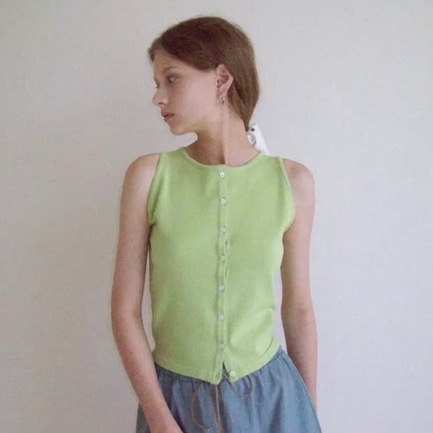 새상품 스무드무드 니트탑 슬리브리스 라임 Proust Knit Top