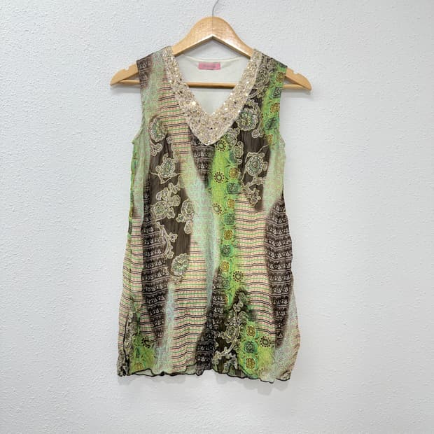 빈티지 오리엔탈 시스루 레이어드 미니 원피스