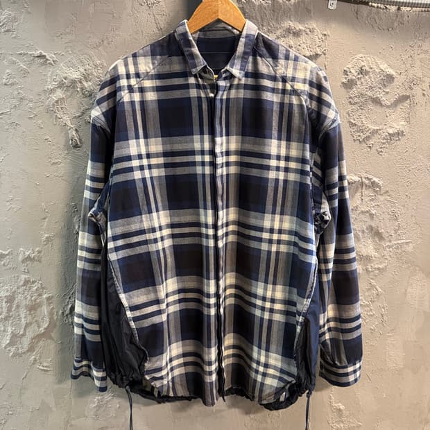 48 준지 JUUN.J 체크 스트링 블루종 셔츠 네이비