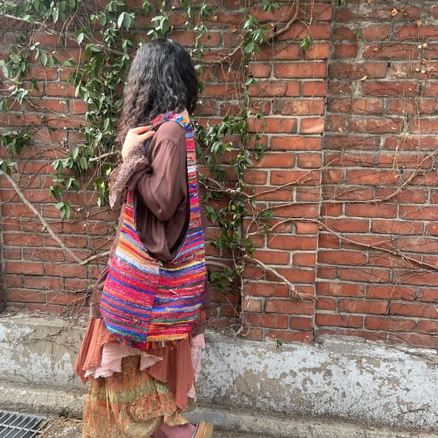 히피 무드 뜨개질 크로스백