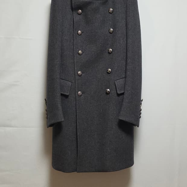 시스템 옴므 하이넥 밀리터리 은장 더블 코트