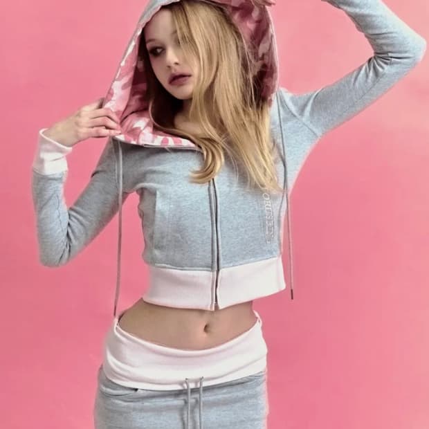 포어링 후드집업 카고 세트 그레이