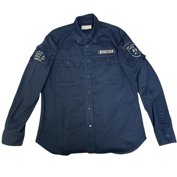 아비렉스 AVIREX USA 패치 밀리터리 셔츠 네이비 2XL