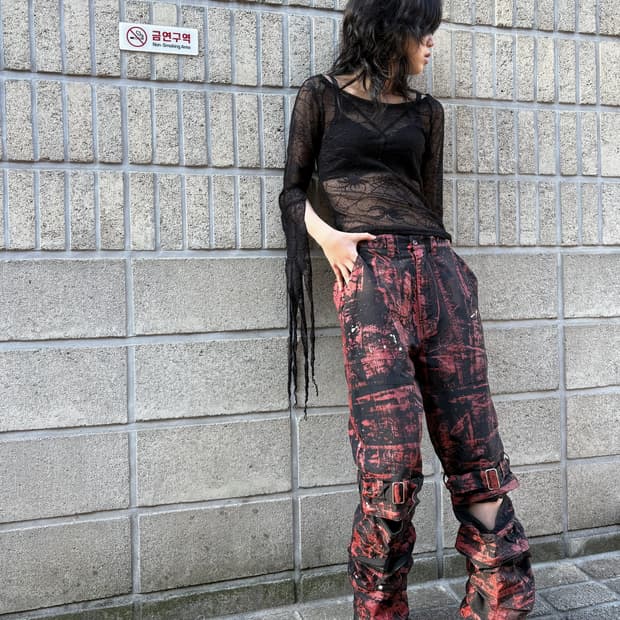 올 페인팅 디테일 레이버 팬츠