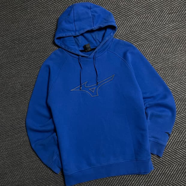 미즈노 올드스쿨 빅로고 후드 티셔츠 블루y 5387