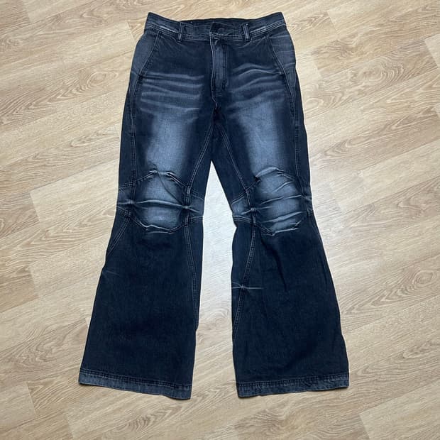 비엘알 더블 요크 바이커 워싱 데님 팬츠 블랙 (리뉴얼)