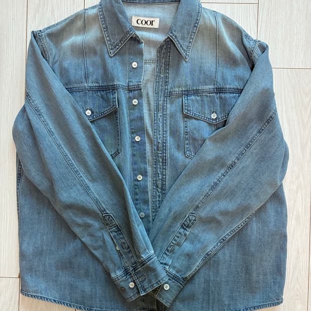 쿠어 데님 더블 포켓 셔츠 워시드블루 M사이즈
