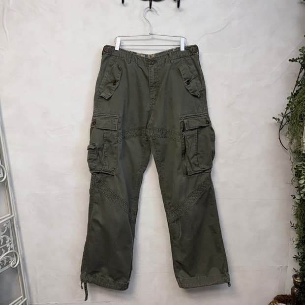 Ash khaki multi pocket wide cargo pants 