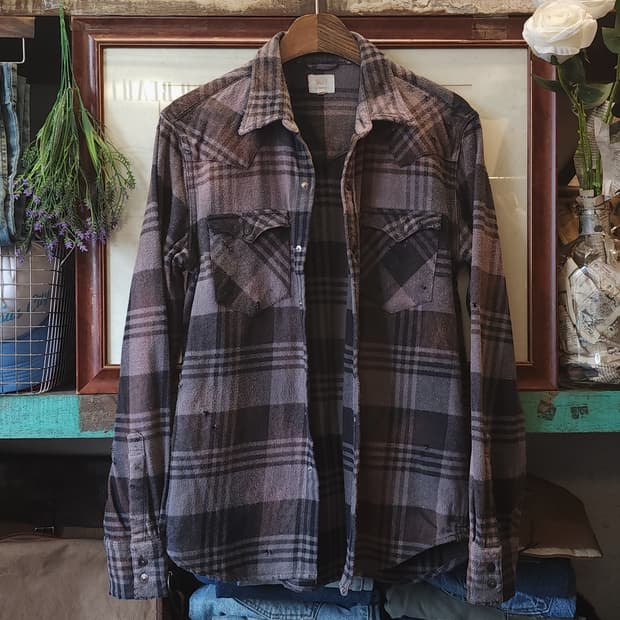 00s 리바이스 빈티지 체크셔츠 헤비 플란넬 웨스턴 셔츠 썬페이딩 m