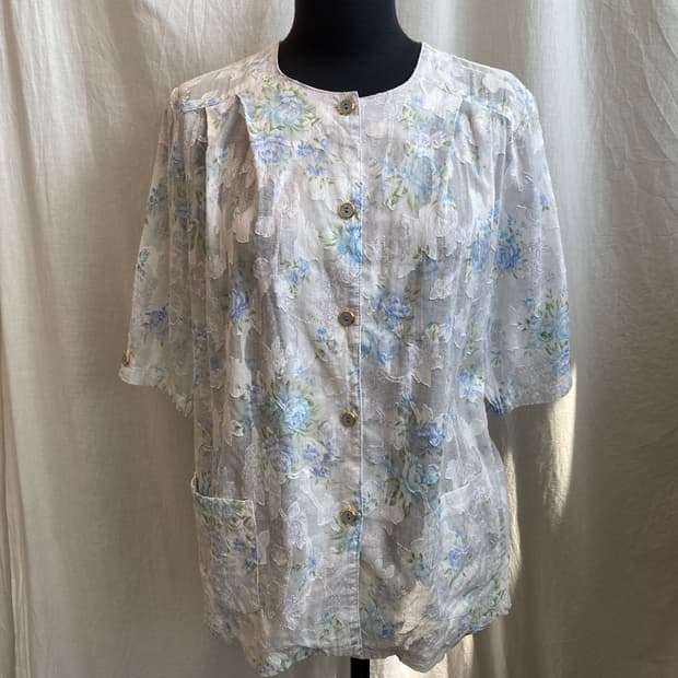 빈티지 플라워 반팔자켓블라우스(L)