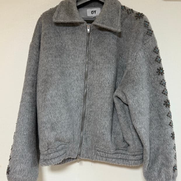 TURQUOISE STUD HAIRY WOOL JACKET - GREY