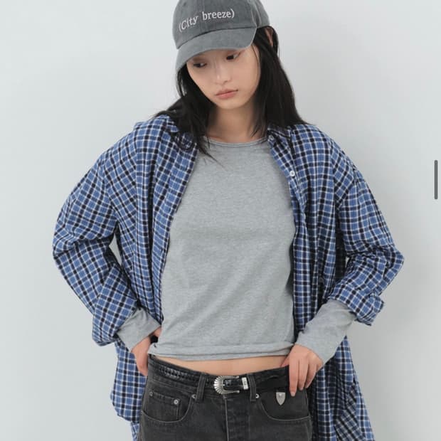 (새상품, 택있음) 시티브리즈 블루 오버핏 박시 노리 체크셔츠