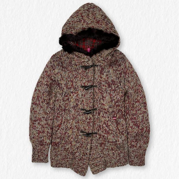 빈티지 에스닉 떡볶이 니트 후드점퍼