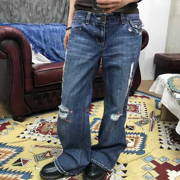 빈티지 여성 디스트로이드 디테일 부츠컷 데님팬츠(Z1088)