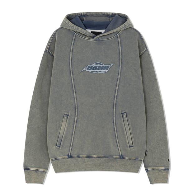 래리클락 데님 커브드 컷 후드티 워시 블루