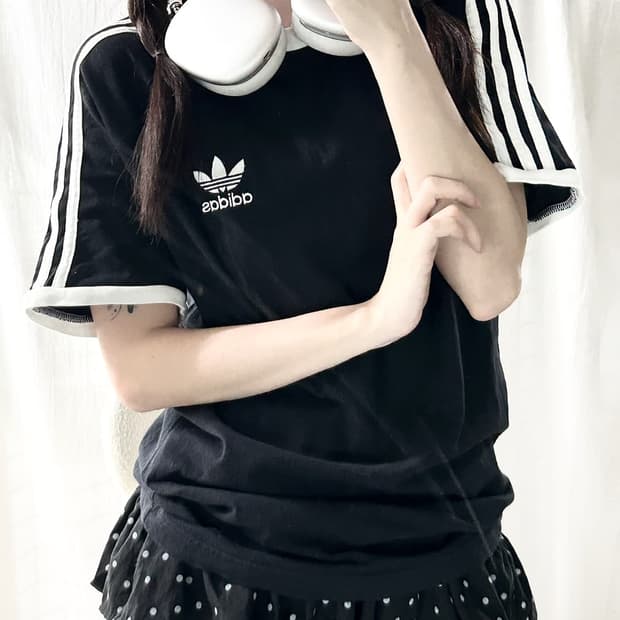 S (90) 아디다스 유로파 파이어버드 로고 삼선 링거티 반팔티 블랙