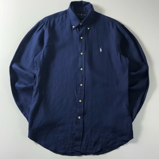 Polo  폴로 랄프로렌 자수 린넨 네이비 화이트포니 셔츠 