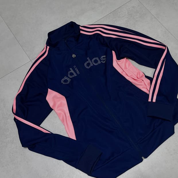 [~2.12]아디다스 빈티지 y2k  큐빅 네이비 핑크 트랙 져지