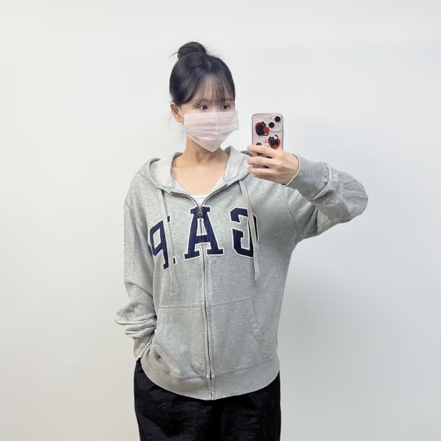 갭 GAP 스펠 로고 후드집업 그레이