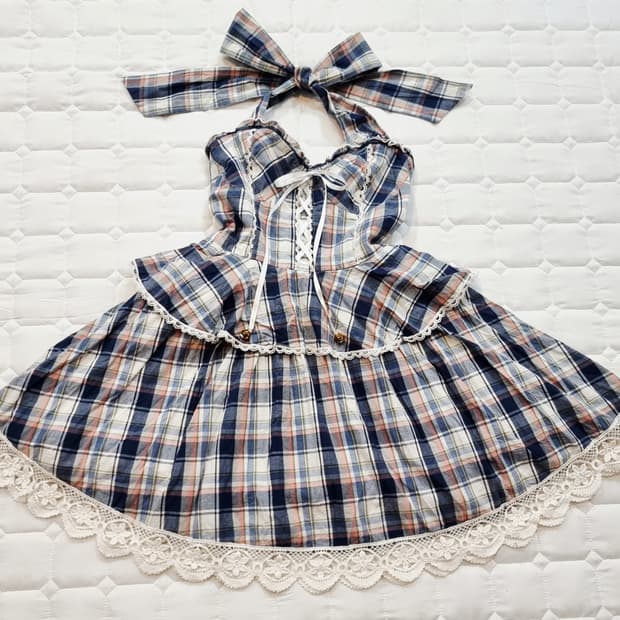 LIZ LISA 리즈리사 체크 홀터넥 레이스 원피스