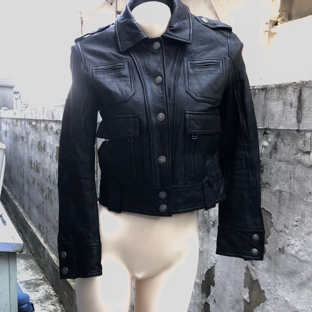 black lambskin button leather jacket