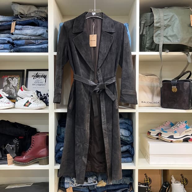 VTG 빈티지 브라운 스웨이드 로브 롱 코트