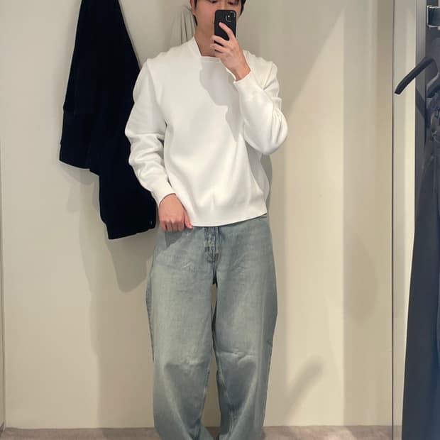 COS 코스 더블페이스 보머 넥 니트 화이트 L사이즈